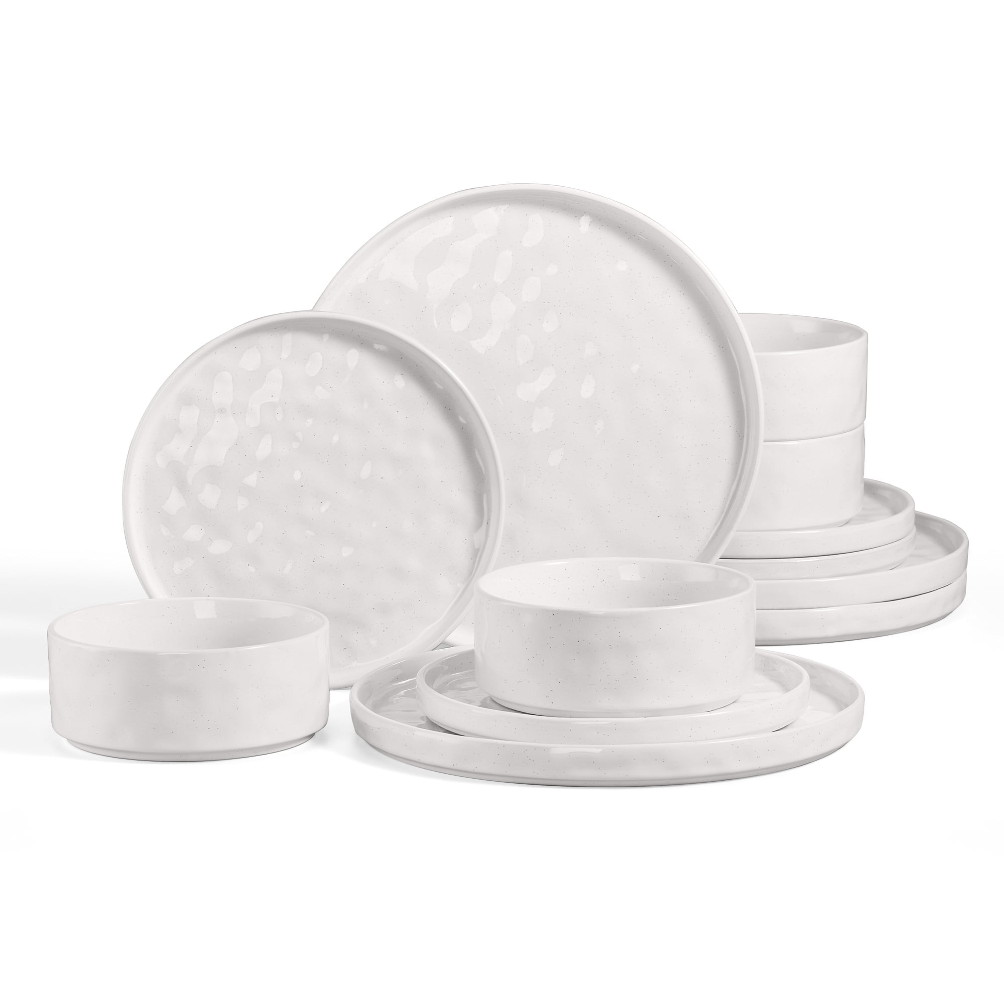 HaWare Stoneware Dinnerware Set - 6-Piece Speckled Plates & Bowls For 2, Microwave & Dishwasher Safe