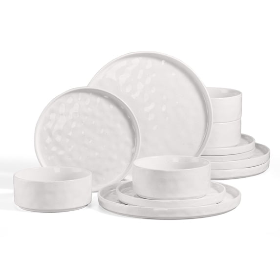 Vesteel Dinnerware Sets, 12-Piece Stoneware Plates and Bowls Set, Dishes Set for 4, Elegant Ceramic Dinnerware for Home Restaurant - Speckled White
