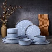 Vesteel Dinnerware Sets, 12-Piece Stoneware Plates and Bowls Set, Dishes Set for 4, Elegant Ceramic Dinnerware for Home Restaurant - Uranus Blue