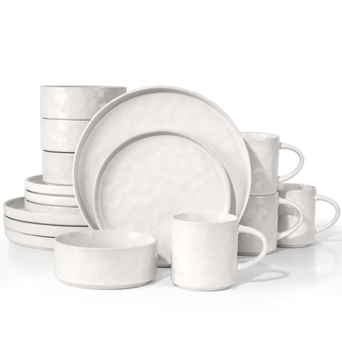 Vesteel Dinnerware Sets, 16-Piece Stoneware Plates and Bowls Set, Dishes Set for 4, Elegant Ceramic Dinnerware for Home Restaurant - Speckled White