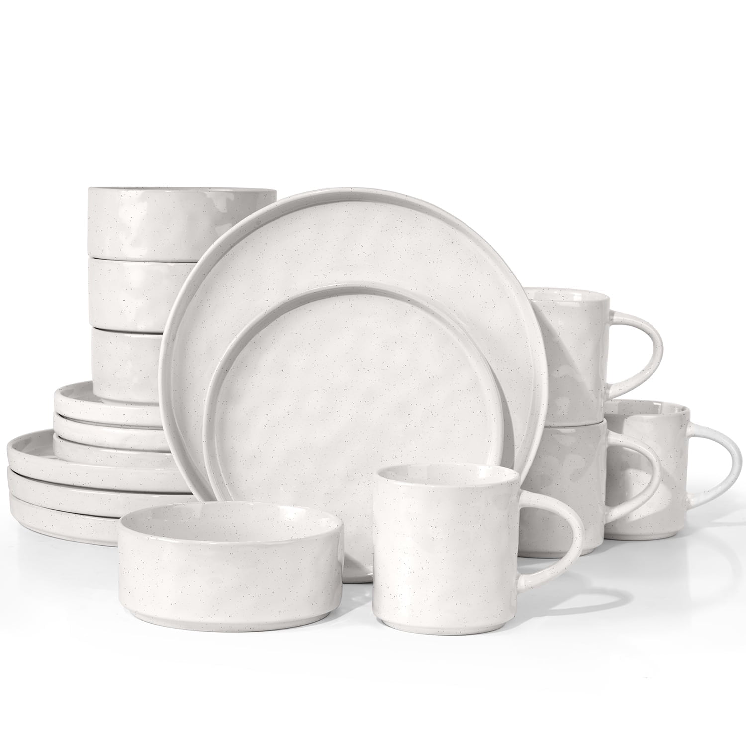 Vesteel Dinnerware Sets, 16-Piece Stoneware Plates and Bowls Set, Dishes Set for 4, Elegant Ceramic Dinnerware for Home Restaurant - Speckled White - Walmart.com
