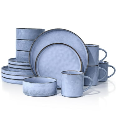 Vesteel Dinnerware Sets, 16-Piece Stoneware Plates and Bowls Set, Dishes Set for 4, Elegant Ceramic Dinnerware for Home Restaurant - Uranus Blue