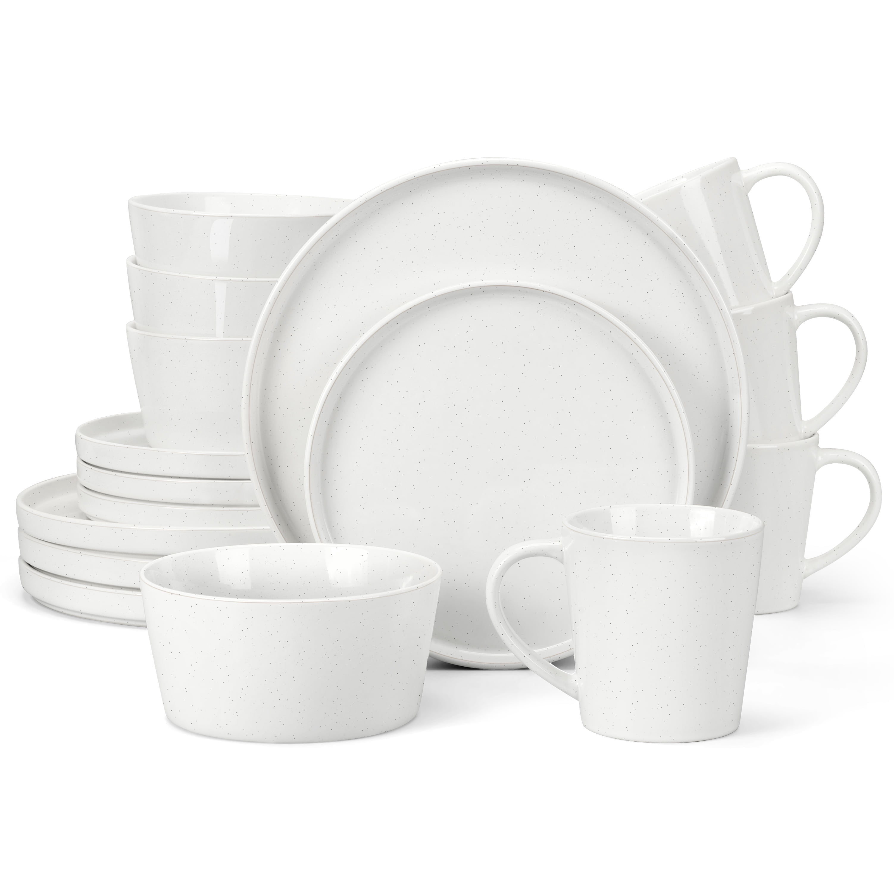 Vesteel Dinnerware Sets, 16-Pieces Stoneware Plates and Bowls Sets for 4, Dinner Dishes Set with Coffee Cups, Dishwasher Safe, Chip & Scratch Resistant, Speckled White - Walmart.com