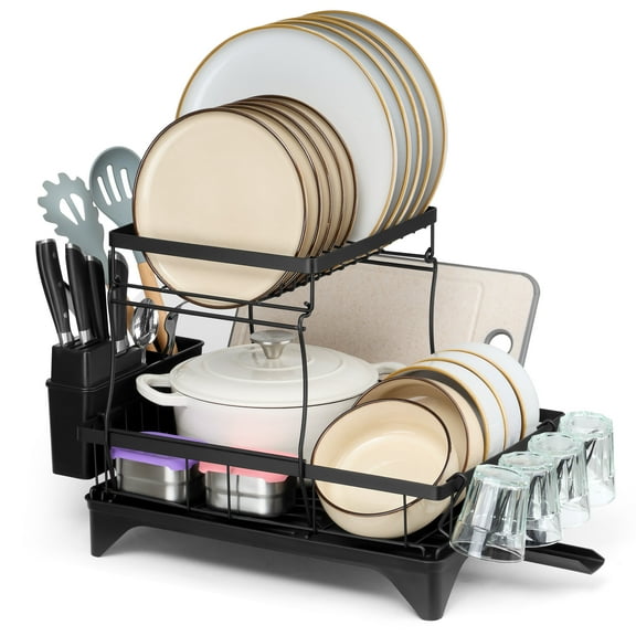 Vesteel 2-Tier Dish Drying Rack, Stainless Steel Dish Rack with Drainboard for Kitchen Counter, Rustproof Dish Drainer for Sink, Space Saving