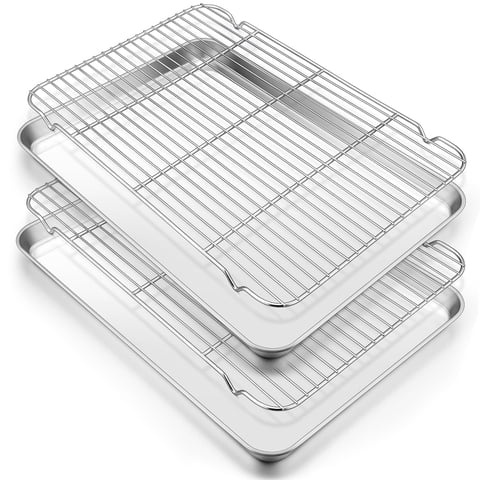 Vesteel Extra Large Baking Sheet and Rack Set ( 2 Pans + 2 Cooling Racks ), Stainless Steel Cookie Half Sheet Pan Rectangle - 20''x14''x1''