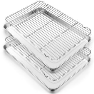 Yayun Baking Sheet with Rack Set (1 Pans + 1 Racks), Carbon Steel Baking Pan  Cookie Sheet with Cooling Rack, Non Toxic & Heavy Duty & Easy  Clean,Silver,13.58x 9.84 Inch 