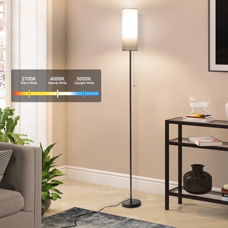 Vesteel Floor Lamp for Living Room, Modern Standing Lamp with 3 Color Temperatures & Linen Lampshade, Pole Lamp for Bedroom Living Room Office, Black