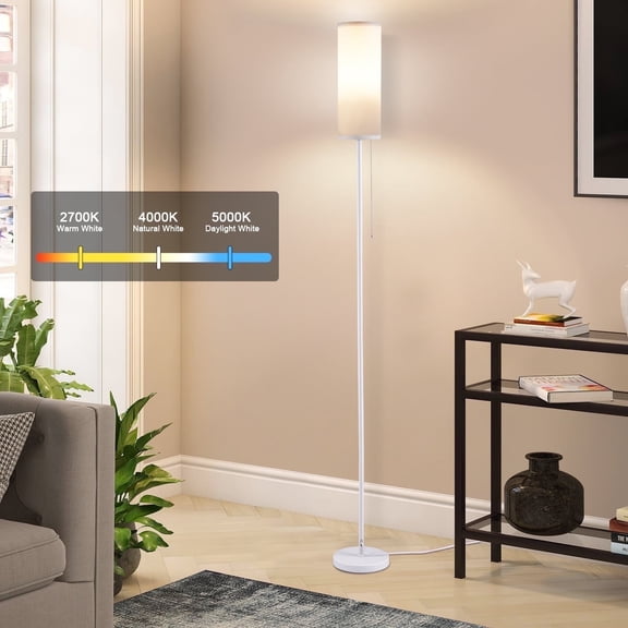 Vesteel Floor Lamp for Living Room, Modern Standing Lamp with 3 Color Temperatures & Lampshade, Pole Lamp for Bedroom Living Room Office, White