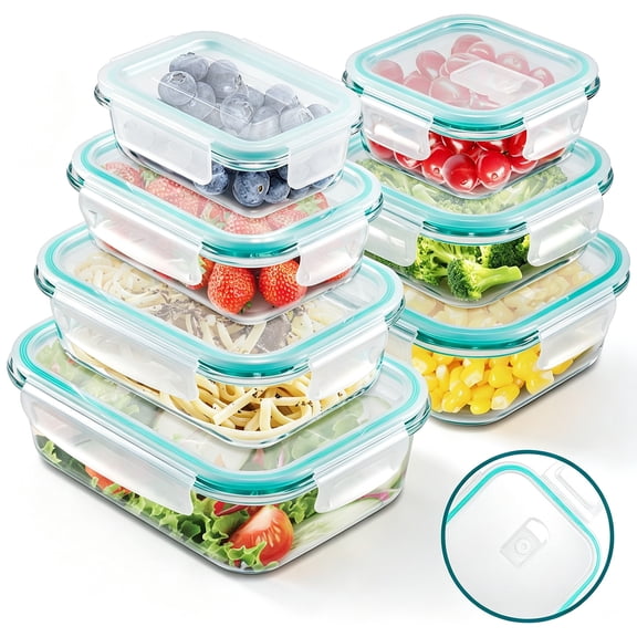 Vesteel 7 Pack Glass Food Storage Containers Set with Airtight Lid, Glass Meal Prep Containers with Vented Lid for Kitchen, BPA-Free Bento Lunch Box , Microwave, Freezer & Dishwasher Safe