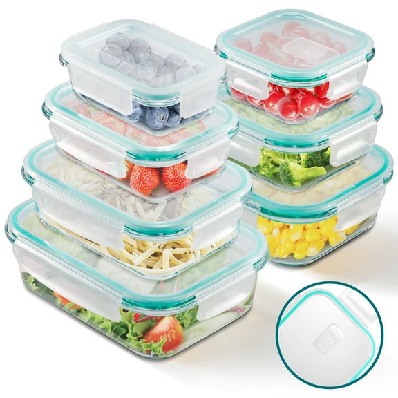 Vesteel 7 Pack Glass Food Storage Containers Set with Airtight Lid, Glass Meal Prep Containers with Vented Lid for Kitchen, BPA-Free Bento Lunch Box , Microwave, Freezer & Dishwasher Safe