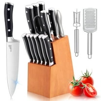 Vesteel Kitchen Knife Set with Block, 16-Piece High Carbon Stainless Steel Knife Block Set Includes Chef Utility Paring Steak Serrated Bread Knife