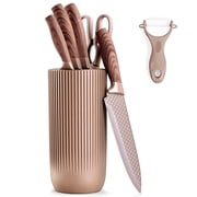 Vesteel Kitchen Knife Set of 7, Professional Stainless Steel Knives Set for Kitchen with Universal Knife Block - Brown