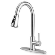 Vesteel Kitchen Sink Faucet with Pull Down Sprayer, 18/10 Stainless Steel Kitchen Tall Water Faucet Brushed Nickel, Single Handle & Deck Plate