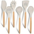 thumbnail image 1 of Vesteel Kitchen Utensils Set of 6, Silicone Cooking Utensils with Wooden Handle, Non-Stick Cookware & Heat Resistant, Includes Spatula/Ladle/Slotted Turner/Serving Spoon/Spaghetti Server (Khaki), 1 of 7