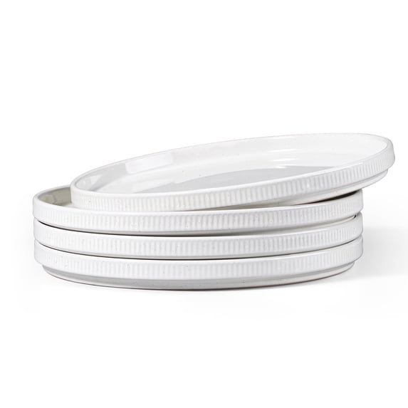 Vesteel 4 Pieces Dinner Plates Set, 10" Premium Stoneware Ribbed Dishes, Chip & Scratch Resistant Ceramic Set for Home Restaurant, Microwave and Dishwasher Safe - Speckled White