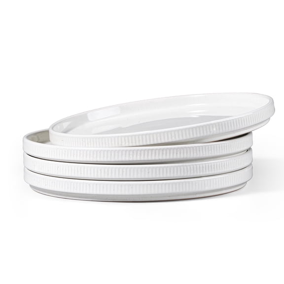 Vesteel 4 Pieces Dinner Plates Set, 10" Premium Stoneware Ribbed Dishes, Chip & Scratch Resistant Ceramic Set for Home Restaurant, Microwave and Dishwasher Safe - Speckled White