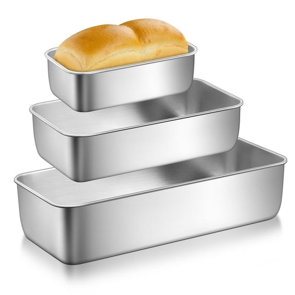 Vesteel Stainless Steel Loaf Pan Set, 3 Sizes Baking Bread Pans (12 x 5 Inch, 9 x 5 Inch, 6 x 3.5 Inch) , Toast Baking Pans for Meatloaf, Cake & Homemade Bread, Non Toxic & Dishwasher Safe