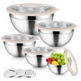 thumbnail image 1 of Vesteel Mixing Bowls with Lids Set of 5, Stainless Steel Prep Bowls with Upgraded Airtight Visible Lid, Metal Nesting Bowl Attach with 3 Graters for Kitchen Grating/ Shredding / Mixing - Khaki, 1 of 8