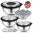 thumbnail image 1 of Vesteel Mixing Bowls with Lids Set of 7, Stainless Steel Nesting Bowls with Colander and 3 Graters for Draining Prepping Slicing, Nonslip Bottoms & Airtight Lid, Size 4.6, 2.6, 1.5 Qt, Black, 1 of 8