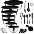 thumbnail image 1 of Vesteel 35PCS Mixing Bowls with Lids Set, Stainless Steel Nesting Salad Prep Bowls Attach with 3 Graters & Kitchen Utensils for Mixing Serving Grating, Size 4.5/3.5/3/2.5/1.5/1.2/0.7 QT, Black, 1 of 11