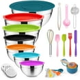 thumbnail image 1 of Vesteel 35PCS Mixing Bowls with Lids Set, Stainless Steel Nesting Salad Prep Bowls Attach with 3 Graters & Kitchen Utensils for Mixing Serving Grating, Size 4.5/3.5/3/2.5/1.5/1.2/0.7 QT, Multi-color, 1 of 11