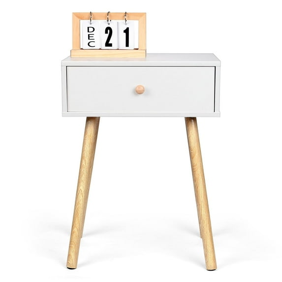 Vesteel Nightstand, Modern End Table with Drawer, White Bedside Furniture Dresser for Bedroom, Living Room