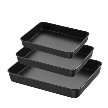Vesteel Nonstick Baking Pans Set of 3 (12.5/10.5/9.4 Inch), 2 inch Deep Rectangle Stainless Steel Baking Cake Pan for Toaster Oven, Non-toxic Bakeware Set for Lasagna Casserole Brownie Cake