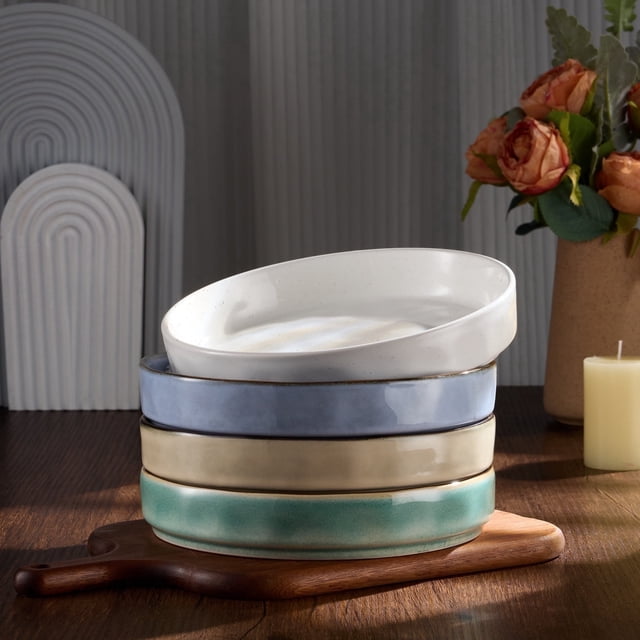 Vesteel Pasta Bowls Set of 4, 32oz Stoneware Salad Bowl, Large Dinner ...