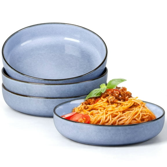 Vesteel Pasta Bowl Set of 4, 22oz Stoneware Salad Pasta Serving Bowls for Soup Dinner Cereal, Microwave & Dishwasher Safe, Grayish Blue