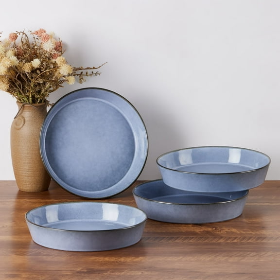 Vesteel Pasta Bowls Set of 4, 34oz Salad Plates for Home Kitchen, Double Reactive Glaze Large Wide Ceramic Bowls for Serving Dinner, Microwave & Dishwasher Safe, Grayish Blue