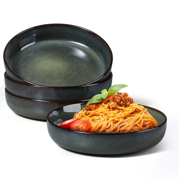 Vesteel Pasta Bowl Set of 4, 22oz Stoneware Salad Pasta Serving Bowls for Soup Dinner Cereal, Microwave & Dishwasher Safe, Forest Green