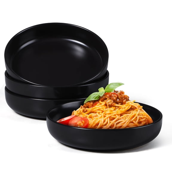 Vesteel Pasta Bowl Set of 4, 22oz Stoneware Salad Pasta Serving Bowls for Soup Dinner Cereal, Microwave & Dishwasher Safe, Matte Black