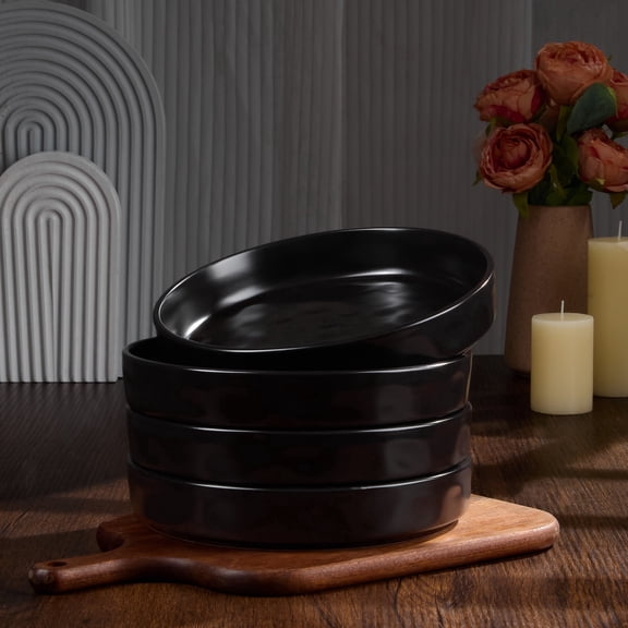 Vesteel Pasta Bowls Set of 4, 32oz Stoneware Salad Bowl, Large Dinner Bowls for Eating Serving Soup Noodle Pasta, Microwave & Dishwasher Safe, Matte Black