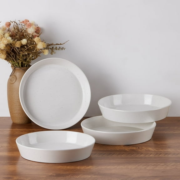 Vesteel Pasta Bowls Set of 4, 34oz Salad Plates for Home Kitchen, Stackable Large Wide Ceramic Bowls for Serving Dinner, Microwave & Dishwasher Safe, Speckled White