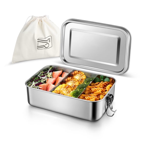 Vesteel Bento Box, 47oz Stainless Steel Lunch Box Metal Food Container with 2 Removable Dividers & Carry Bag, Portable & Leak-Proof