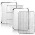 thumbnail image 1 of Vesteel Quarter Sheets with Racks Set (2 Pans & 2 Racks), Stainless Steel Baking Pans with Cooling Racks for Toaster Oven Roasting, Heavy Duty & Dishwasher Safe, 12.4” x 9.7”, 1 of 7
