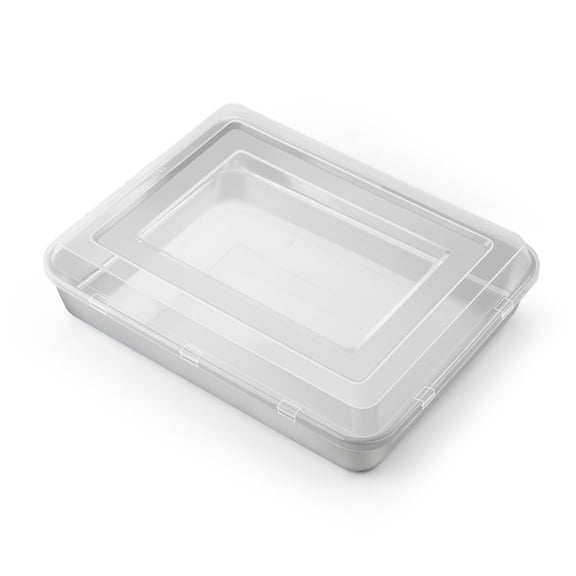 Vesteel Stainless Steel Baking Pan with Lid, 10.4 x 8 x 2 Inch Rectangle Sheet Cake Pan with Cover Bakeware for Cakes Brownies Casseroles, Non-toxic & Dishwasher Safe