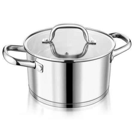 Vesteel 4 QT Stock Pot with Lid, 3 Tri-ply Stainless Steel Cooking Pot for Induction Gas Electric Stove, Stockpot for Cooking Soup Spaghetti, Dishwasher Safe