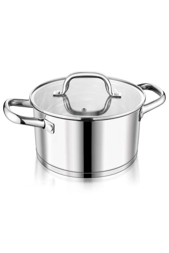 4 QT Stock Pot with Lid, 3 Tri-ply Stainless Steel Cooking Pot for Induction Gas Electric Stove, Stockpot for Cooking Soup Spaghetti, Dishwasher Safe