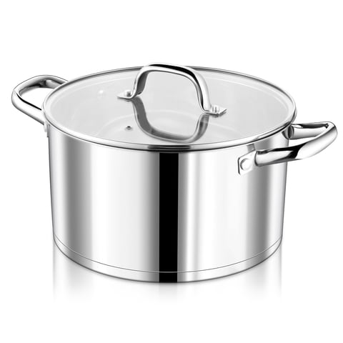 Vesteel 6 QT Stock Pot with Lid, Stainless Steel Cookware for Stewing Simmering, Tri-ply Bottom for Induction Gas Electric Stove, Heavy Duty & Food Grade