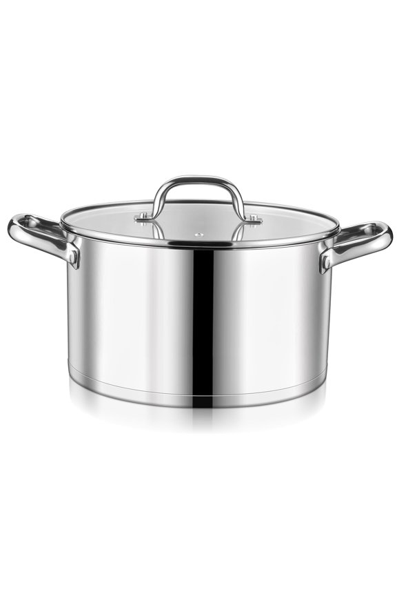 8 QT Stock Pot with Lid, 3 Tri-ply Stainless Steel Cooking Pot for Induction Gas Electric Stove, Stockpot for Cooking Soup Spaghetti, Dishwasher Safe