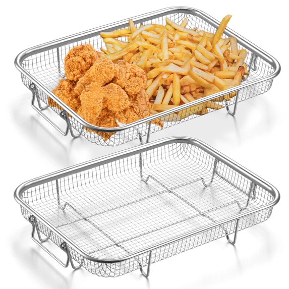 Vesteel Stainless Steel Air Fryer Basket Set of 2, 11.8" x 9" Oven Crisper Basket for Baking, Roasting & Healthy Cooking, Dishwasher Safe