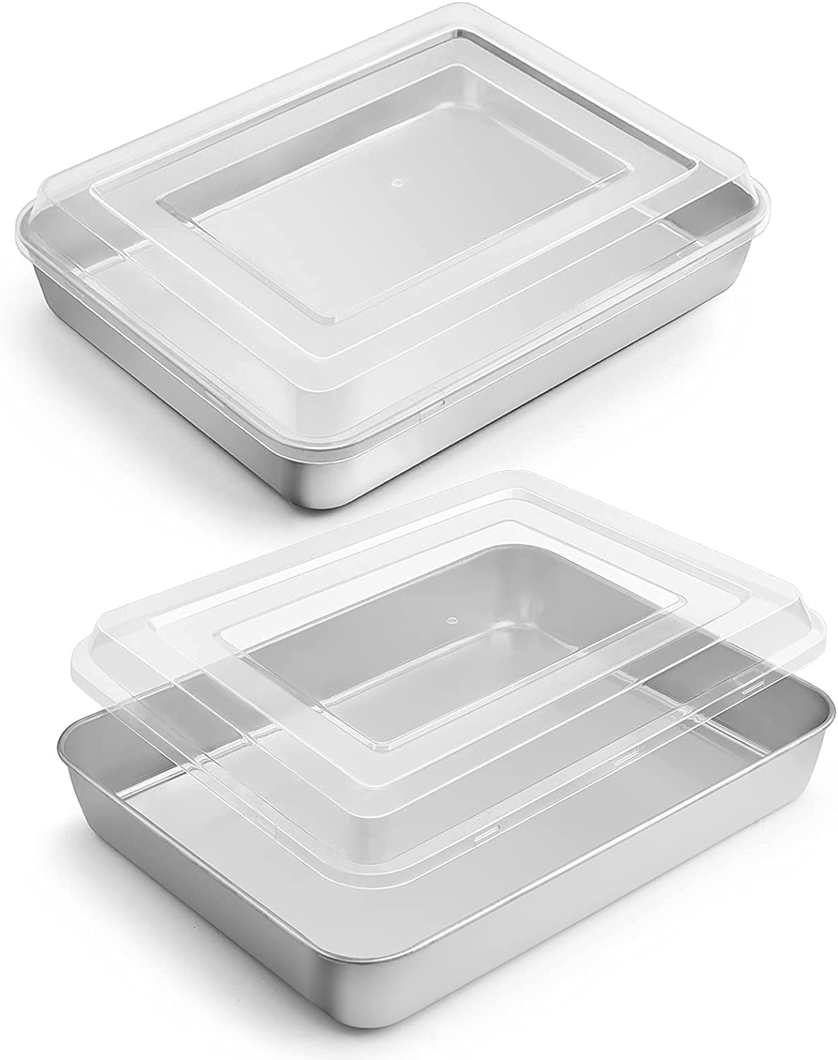 Vesteel Stainless Steel Baking Pan with Lid, 10.4 x 8 x 2 Inch Rectangle Sheet Cake Pans with Covers Bakeware for Cakes Brownies Casseroles, Non-toxic & Dishwasher Safe - Set of 2