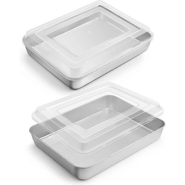Vesteel Stainless Steel Baking Pan with Lid, 10.4 x 8 x 2 Inch Rectangle Sheet Cake Pans with Covers Bakeware for Cakes Brownies Casseroles, Non-toxic & Dishwasher Safe - Set of 2
