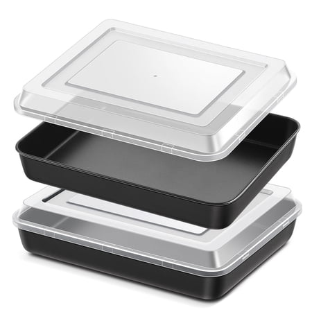 Vesteel Stainless Steel Baking Pan with Lid, 12.5 x 9.75 x 2 Inch Nonstick Rectangle Sheet Cake Pans with Covers, Non-toxic Bakeware Set for Casseroles Brownies Cakes ( 2 Pans + 2 Lids )