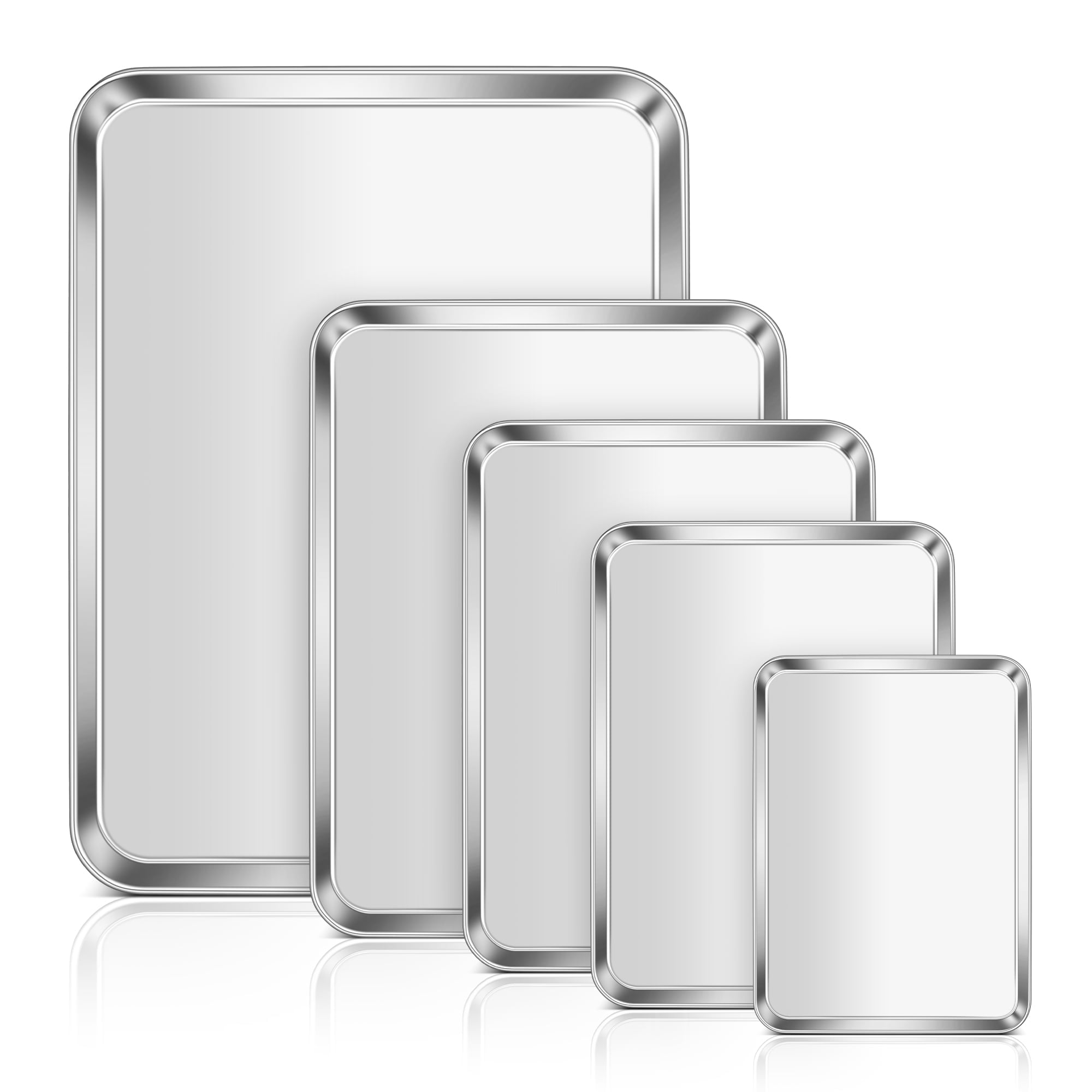 Vesteel Baking Sheet Set of 5 (16/12/10.5/9/7 inch), Stainless Steel Baking Pan Tray Cookie Sheet, Healthy& Dishwasher Safe