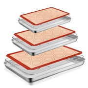 Vesteel Stainless Steel Baking Sheet Tray Cooling Rack with Silicone Baking Mat Set, Cookie Pan with Cooling Rack Set of 9 (3 Sheets + 3 Racks + 3 Mats), Heavy Duty & Dishwasher Safe