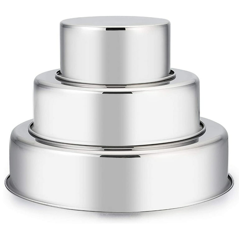 Walchoice 6 inch Round Cake Pan Set of 3, Stainless Steel Cake Tins for  Birthday Wedding, Metal Layer Baking Pans 