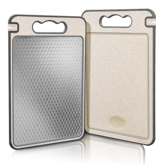 Vesteel Stainless Steel Cutting Board for Kitchen, 14” x 10” Double Sided Non Toxic Chopping Board, Mesh Design Stainless Steel and Wheat Straw PP, Dishwasher Safe & Scratch Resistant