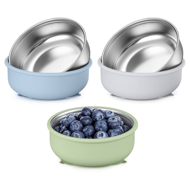 Vesteel Stainless Steel Kids Bowls with Suction, 3-Piece Suction Plates ...